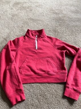 John Galt 100% Cotton Cropped Quarter-Zip Pullover  Red